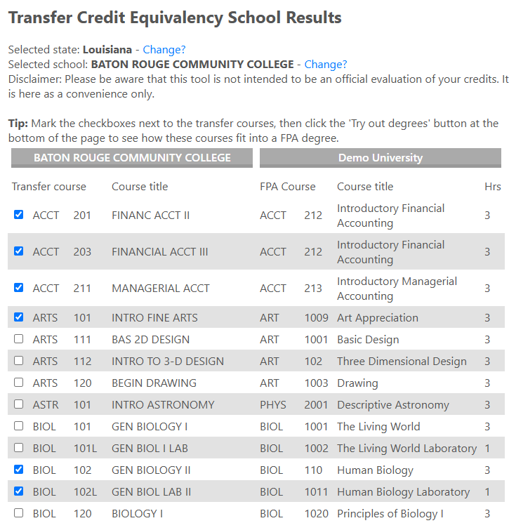 Evaluate transfer credits from other universities
